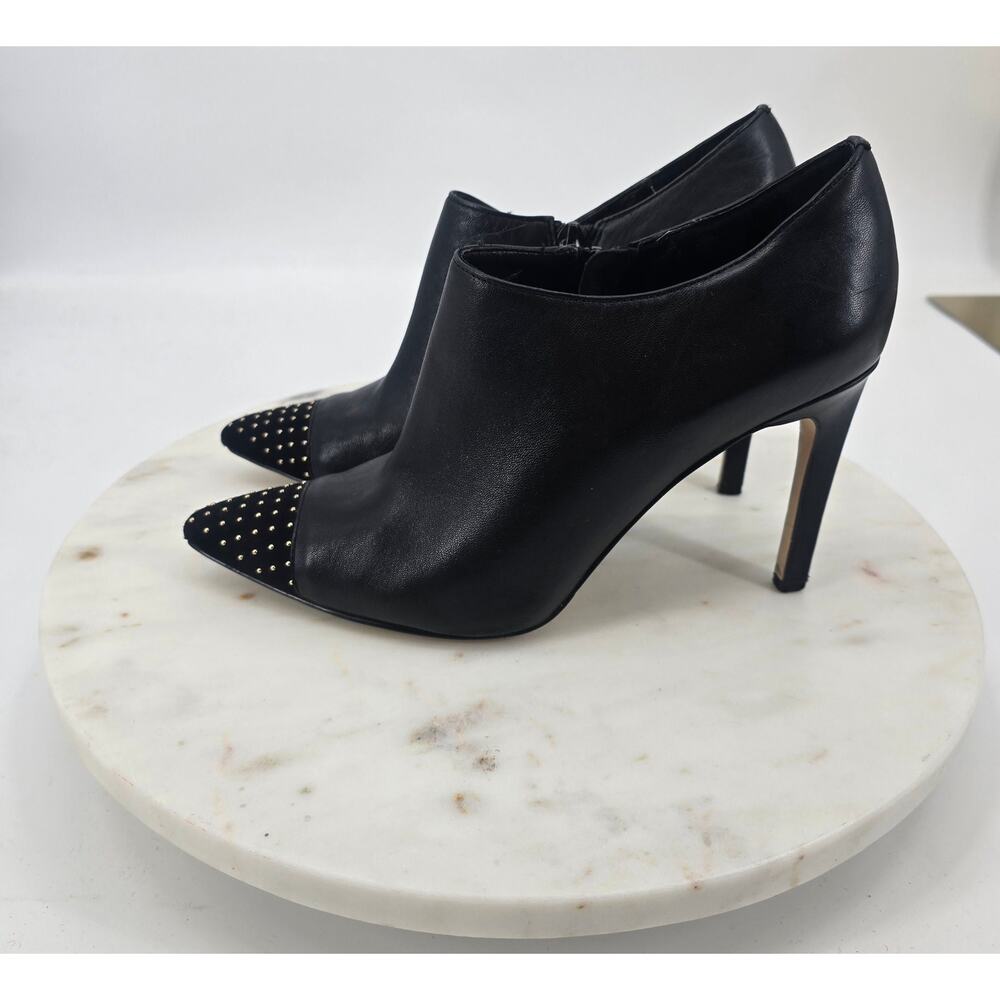 White House Black Market
Black Leather Silver Studded Suede Toed Booties